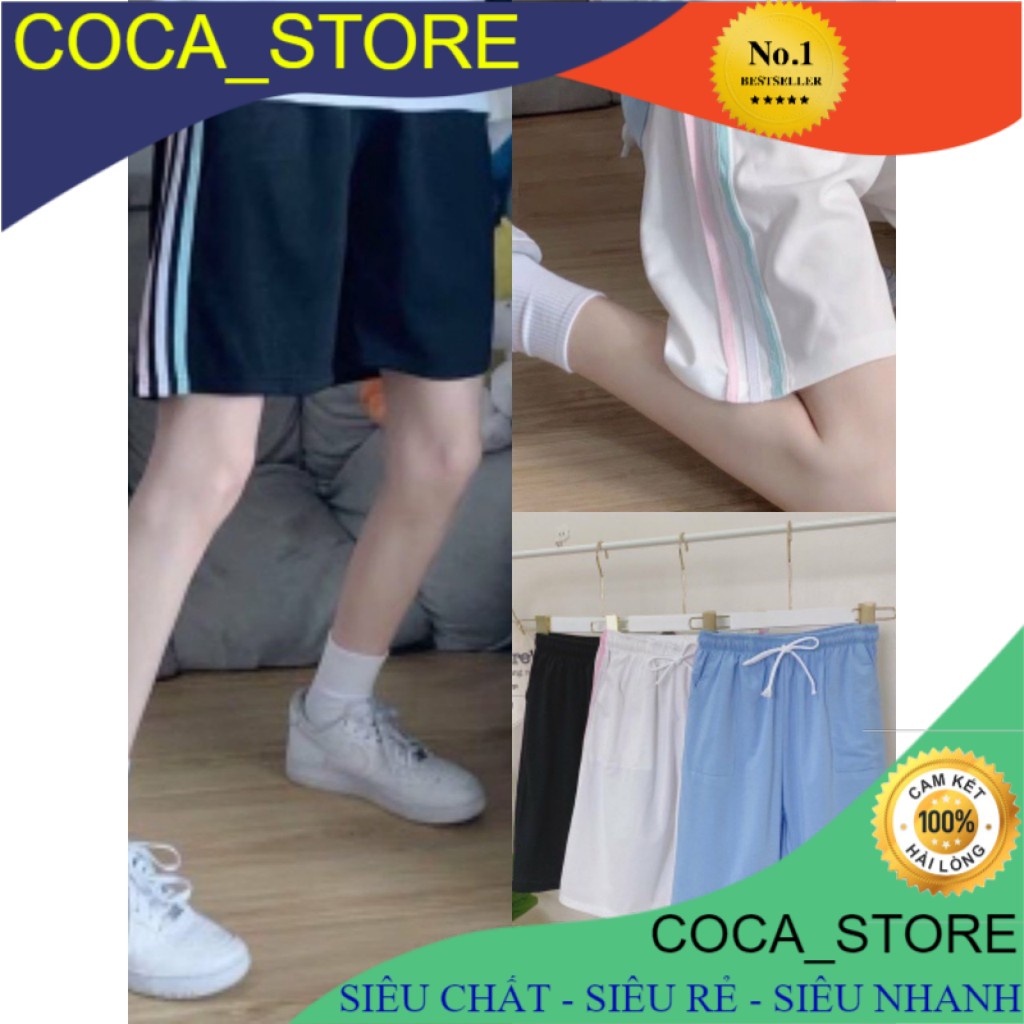 Quần Đùi Kẻ Sọc Unisex , Coca Store,Quần Short Nam Nữ Dây Rút Dáng Rộng 3 Màu V002