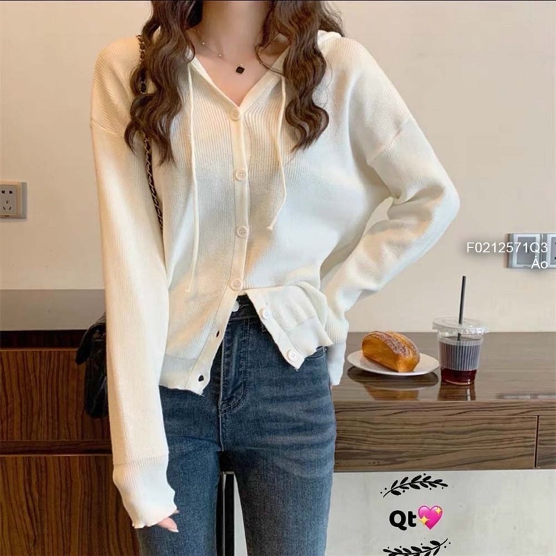 Áo len gài nút có nón tay dài hàng QC!