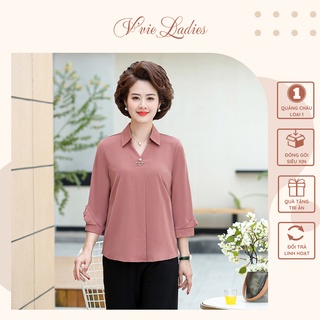 Áo sơ mi tay lỡ kiểu đẹp nữ trung niên 4 màu tặng mẹ V'vie Ladies