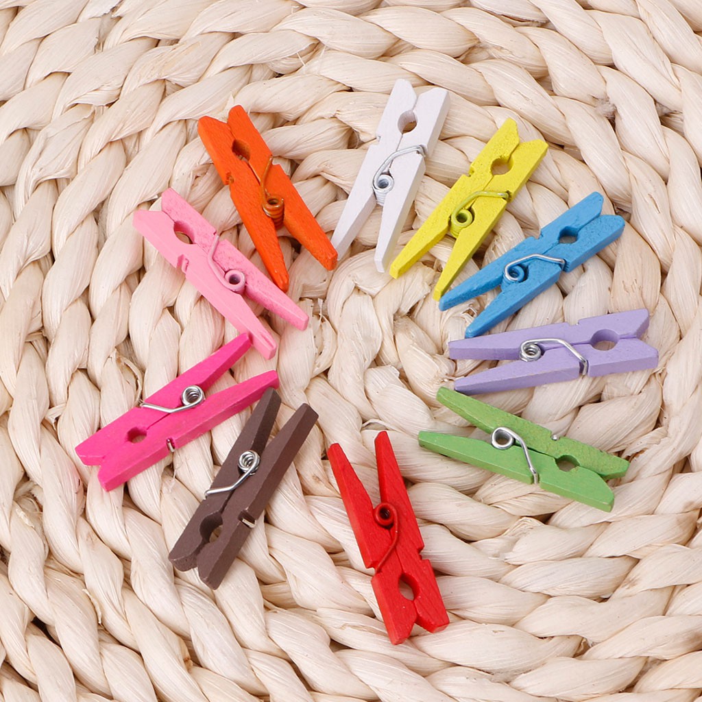 kiss**100Pcs Mini Wooden Craft Pegs 30mm Art Wedding Hanging Photo Clips Clothes Pins