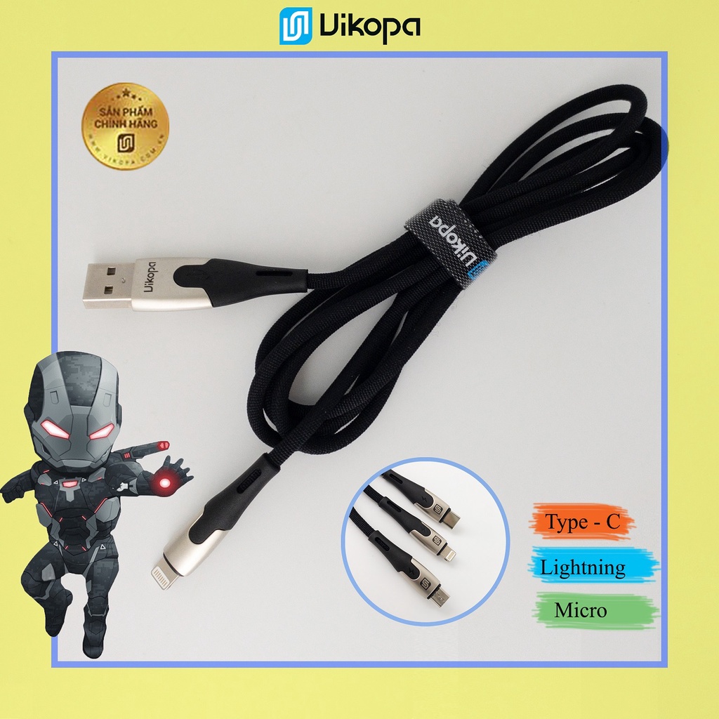 Dây cáp sạc nhanh VIKOPA T3 cao cấp dành cho IP,type C-2.4A phiên bản Iron Man-Người Sắt