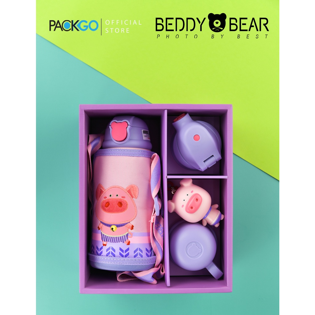 Bình giữ nhiệt trẻ em Beddybear - 3 Nắp thay thế - Heo - 630ml - Tặng kèm móc khóa - RT104-630-HEO Chính hãng Beedy Bear
