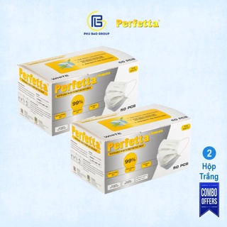 2 Hộp khẩu Trang Y Tế 3 Lớp Perfetta Moderate Xanh/Trắng