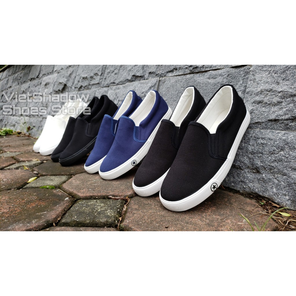 Slip on nam - Giày lười vải "little star" - Vải thô màu đen full - Mã A511 | BigBuy360 - bigbuy360.vn