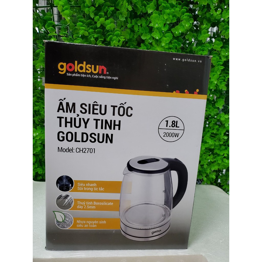 Ấm siêu tốc Thủy Tinh Goldsun CH2701 1.8L