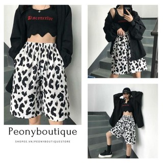 Quần Đùi Nữ Bò Sữa Trơn 🌺 Quần soóc nữ cạp chun ống lửng màu loang đen - trắng trendy SIÊU HOT 🌺 💖