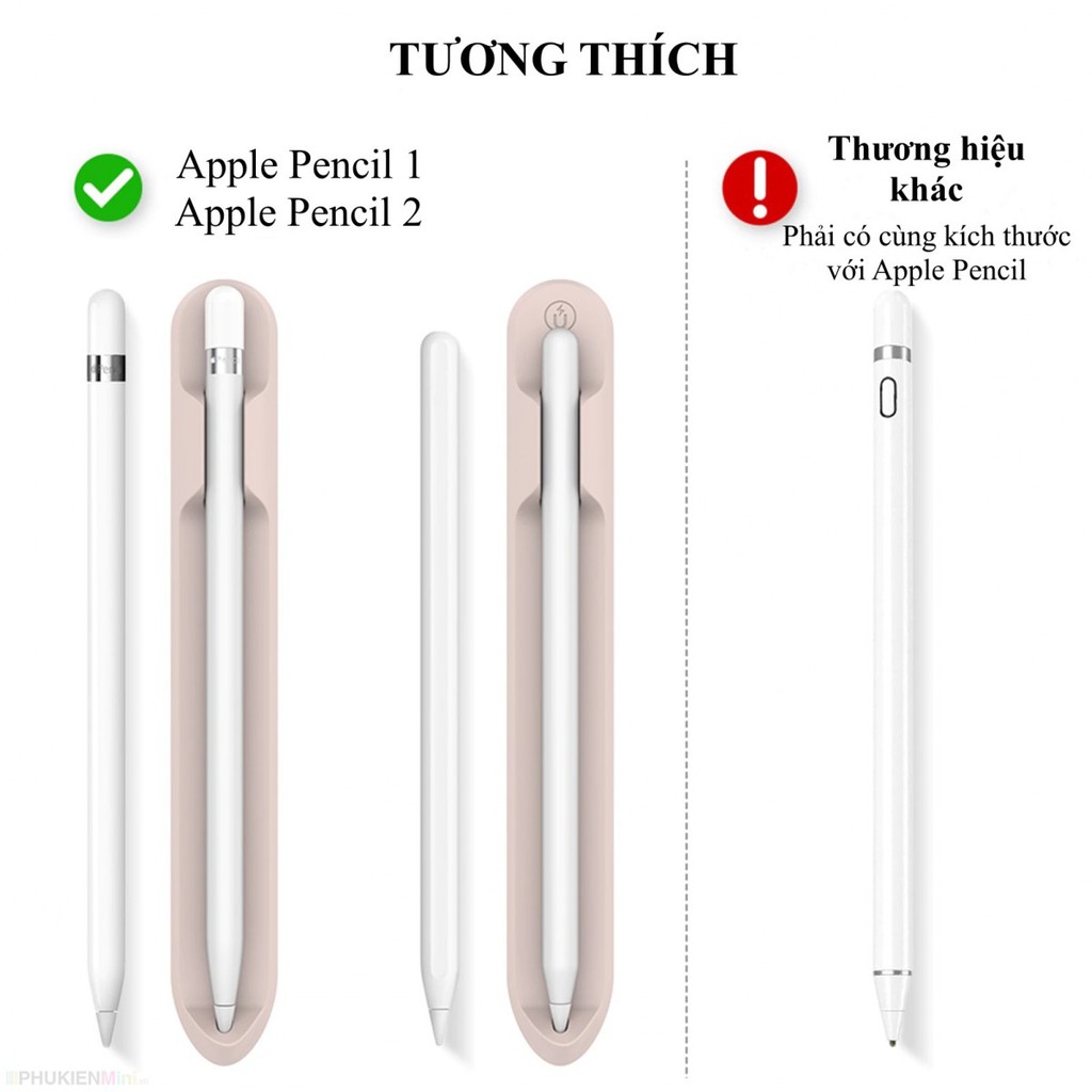 Thanh silicon kẹp bút Apple Pencil 1, Pencil 2 khay cài bút hít nam châm, mặt dính keo dán bao da ốp lưng