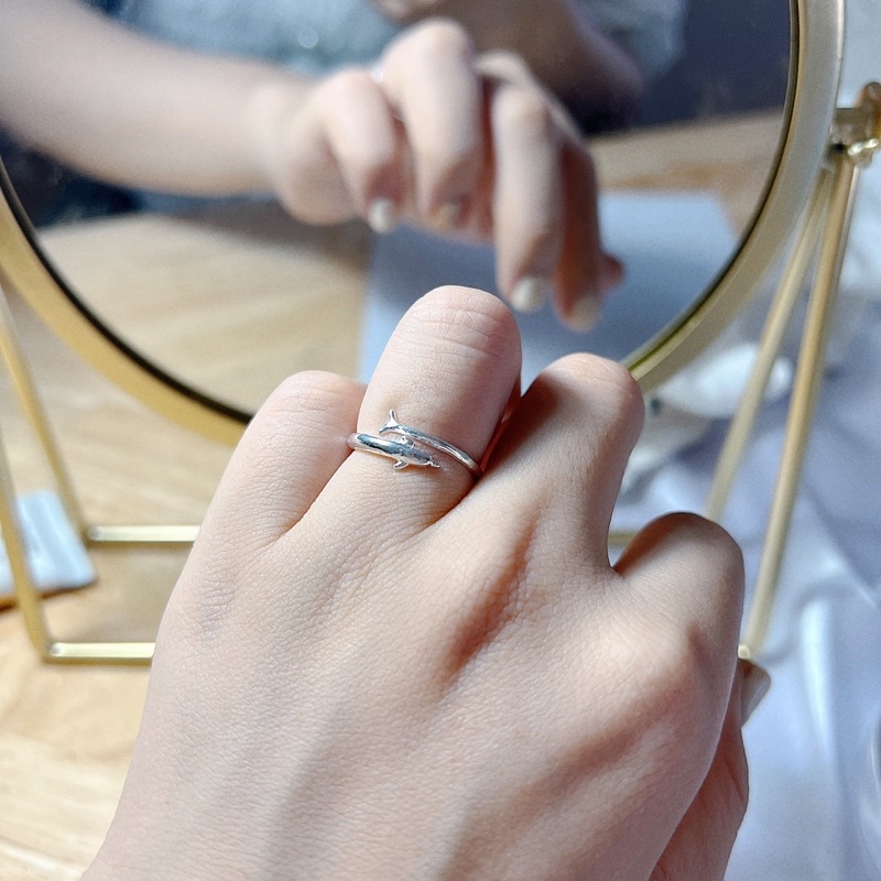 Nhẫn bạc nữ chuẩn bạc 925 DaLiA Jewelry nhẫn bạc hở cá heo tùy chỉnh size theo yêu cầu