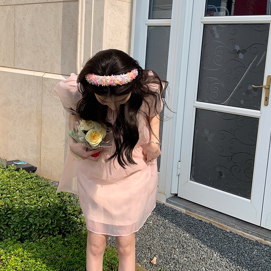 Băng Đô Cài Tóc Phối Lưới Phong Cách Hàn Quốc Ngọt Ngào Thời Trang Mùa Hè Cho Nữ