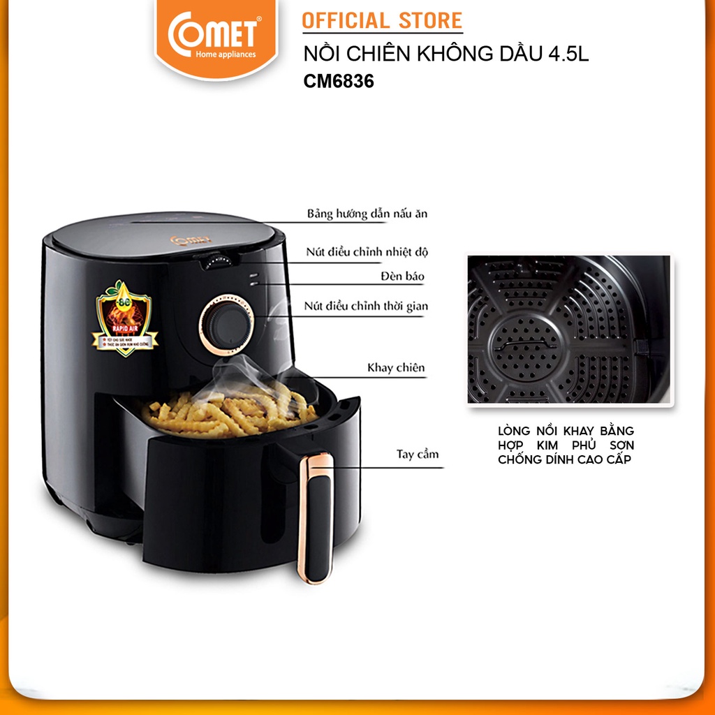 [Mã ELCM82 giảm 150k] Nồi chiên không dầu COMET CM6836 - 4,5L