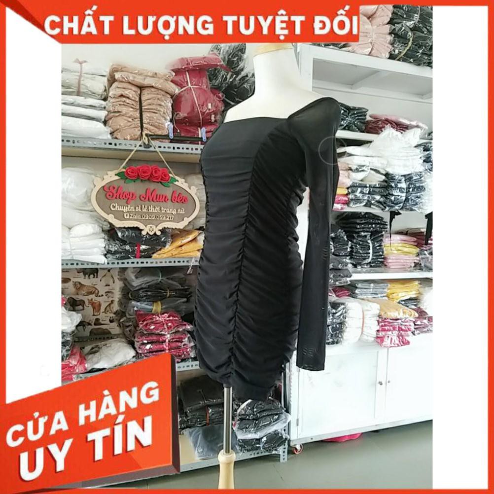 [SANG TRỌNG] -  Đầm Body Cổ Vuông Lưới Mịn (ĐEN)