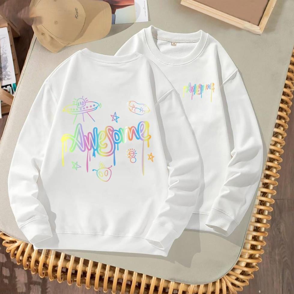 Áo Nỉ Sweater AWESOME Phản quang HOT TREND Trắng, Đen - Chất Nỉ Cao Cấp, Dài Tay Form Rộng,  Nam Nữ giá Rẻ