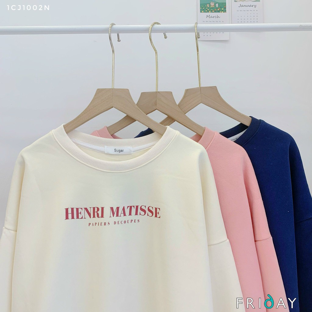 Áo hoodie nữ cổ tròn dài tay chất nỉ dày chữ Henri Mattisse Friday | BigBuy360 - bigbuy360.vn