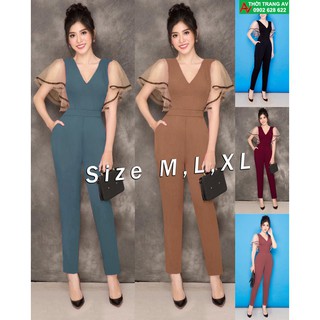 Jumpsuit - Đồ bay dài cổ tim tay cánh tiên phối lưới sang trọng - AV5952
