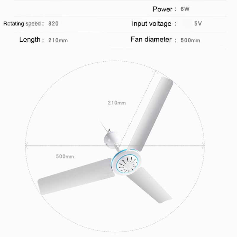 Quạt Trần 3 Cánh Cổng USB Dùng Cắm Trại Tiện Dụng