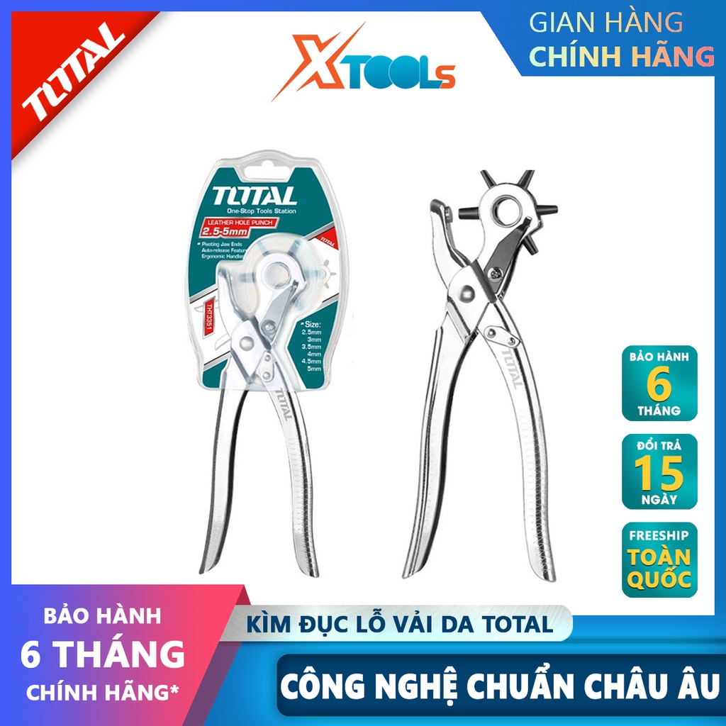 Kìm bấm lỗ TOTAL THT3351 kềm đục lỗ | 0.3kg | hỗ trợ bấm lỗ tròn, lỗ dẹt và lỗ hình oval, bầu dục [XSAFE][XTOOLS]
