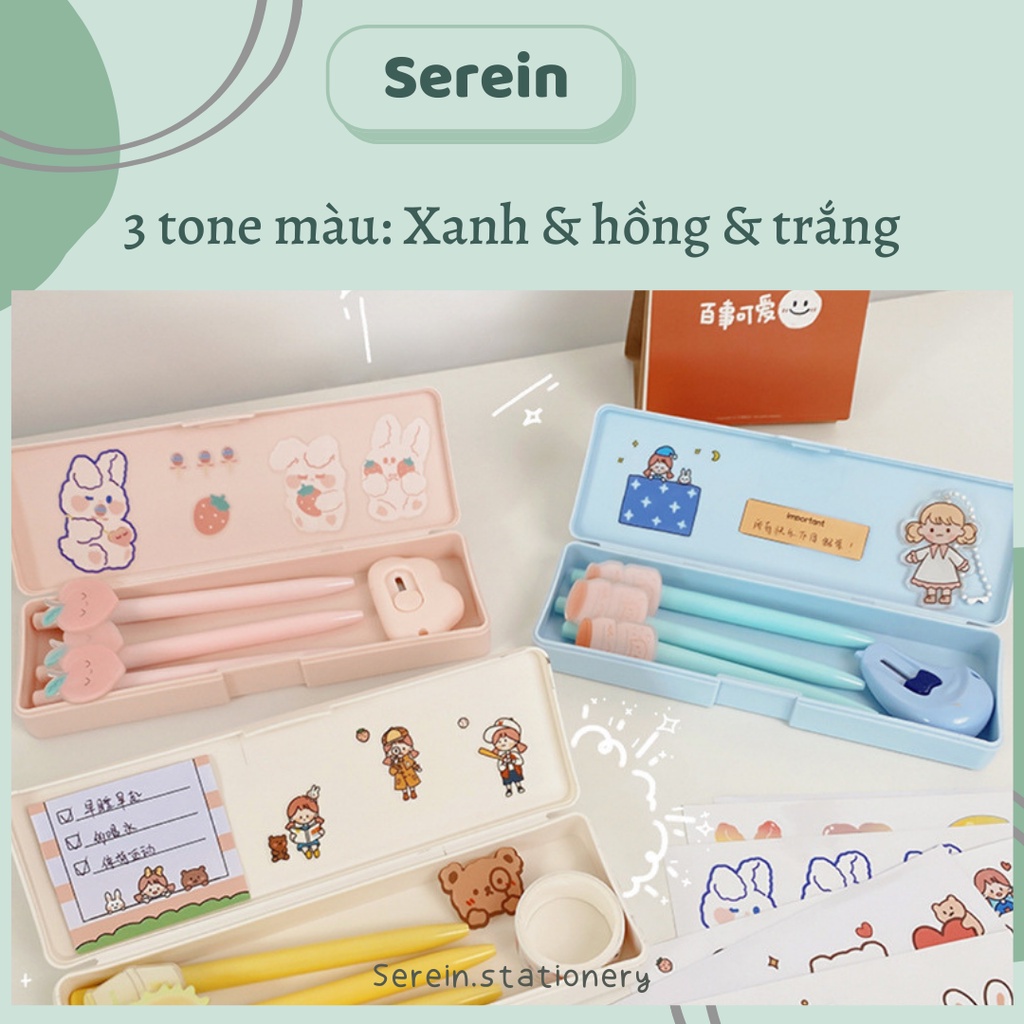 Hộp bút nhựa trơn pastel hộp đựng bút nhựa PP đa năng tiện lợi SEREIN văn phòng phẩm hàn quốc