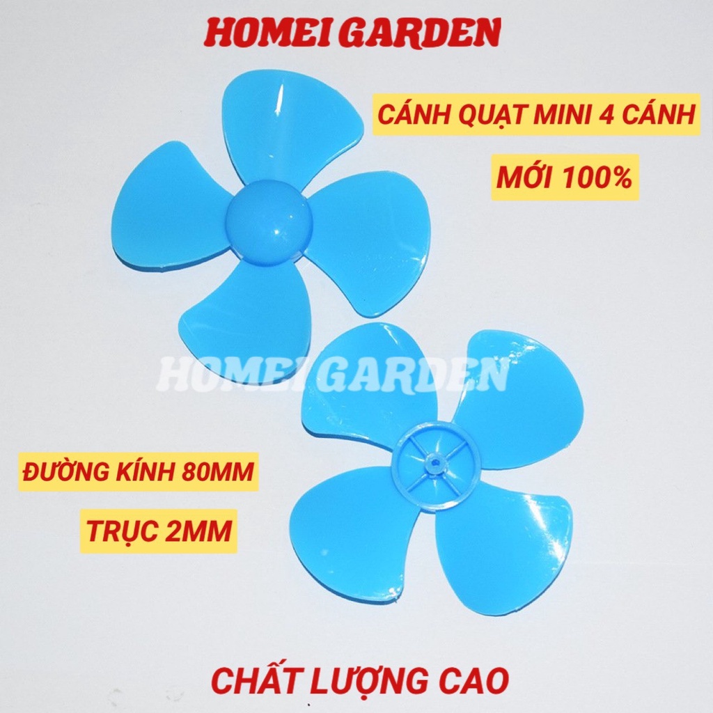 2 cánh quạt nhựa 4 cánh 80mm trục 2mm màu xanh dương hàng tốt - HM0036