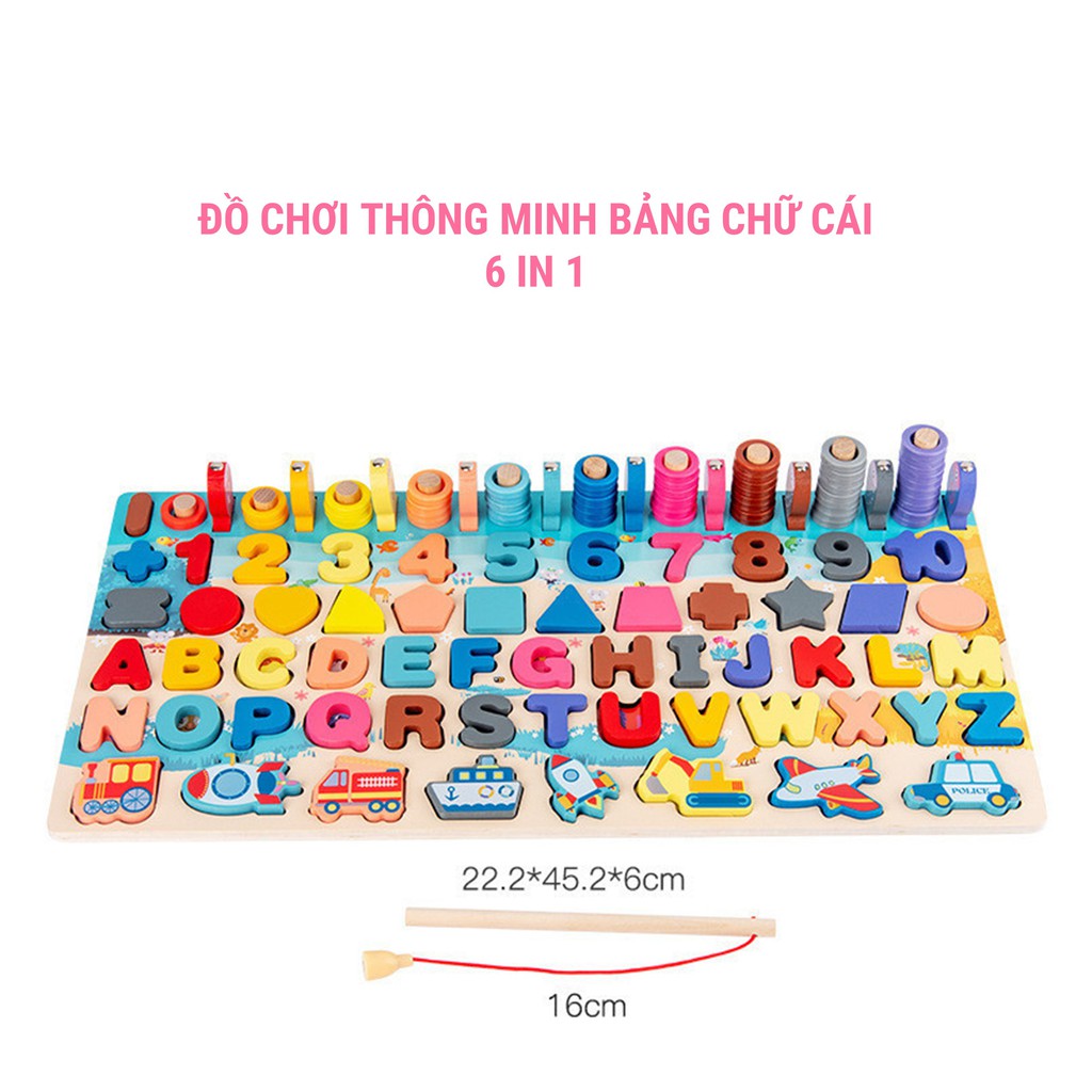 Sale !!! Đồ Chơi Bảng Chữ Cái Câu Cá , Bảng Số Gỗ Thông Minh Phát Triển Trí Tuệ Cho Bé (SP001524 ) (5IN1 VÀ 6IN1)