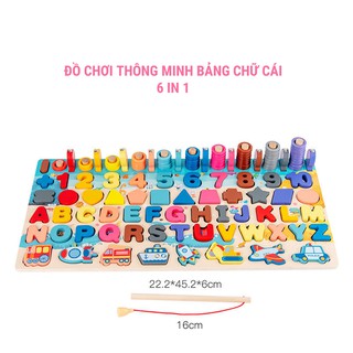 Sale !!! Đồ Chơi Bảng Chữ Cái Câu Cá , Bảng Số Gỗ Thông Minh Phát Triển Trí Tuệ Cho Bé (SP001524 ) (5IN1 VÀ 6IN1)