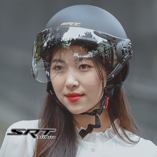 Mũ bảo hiểm nửa đầu kính SRT A33k đen nhám lồng ép nhiệt