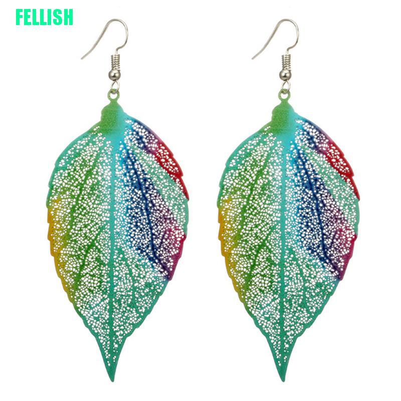 Bông Tai Dài Hình Chiếc Lá Nhiều Màu Phong Cách Boho
