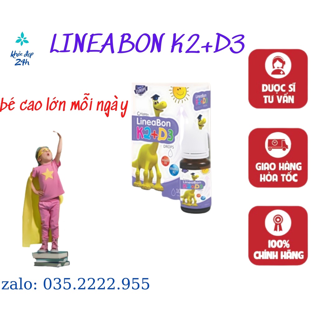 LINEABON K2+D3, Bổ Sung Vitamin D3 K2 Nhỏ Giọt, Tăng Hấp Thu Canxi, Thúc Đẩy Phát Triển Chiều Cao