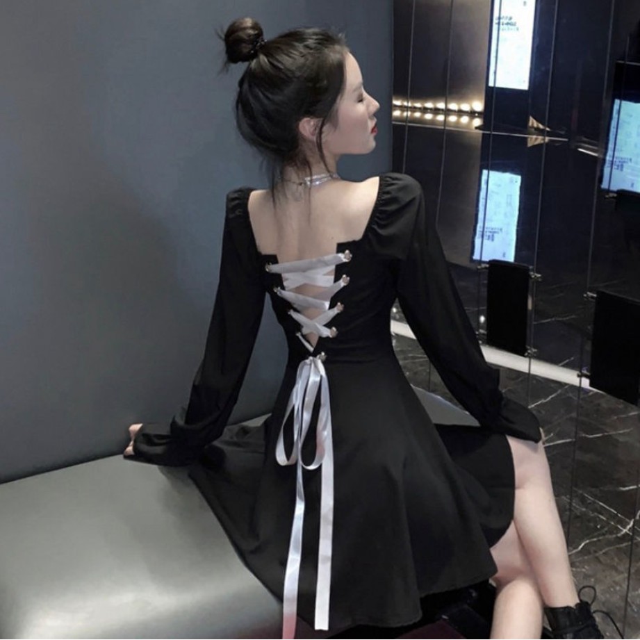 Đầm midi dài tay phối dây buộc phong cách nữ tính thời trang