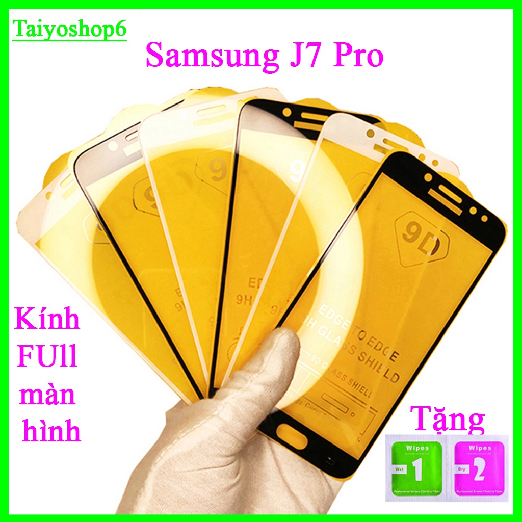 Kính cường lực Samsung J7 Pro , Kính cường lực full màn hình, Ảnh thực shop tự chụp, tặng kèm bộ giấy lau kính