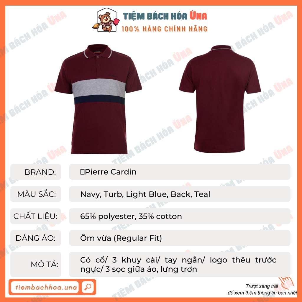 Áo thun nam polo có cổ, tay ngắn, sọc ngang Pierre Cardin hợp thời trang