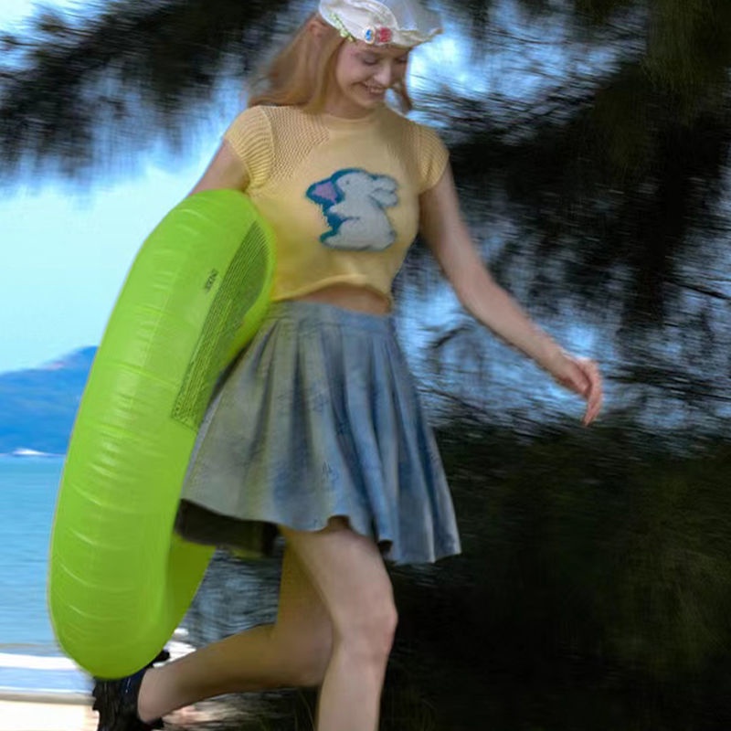 ☒❒☞Áo Dệt Kim In Hình Thỏ Và Hoa Phong Cách Retro Mỹ Thời Trang Mùa Hè 2022 Cho Nữ