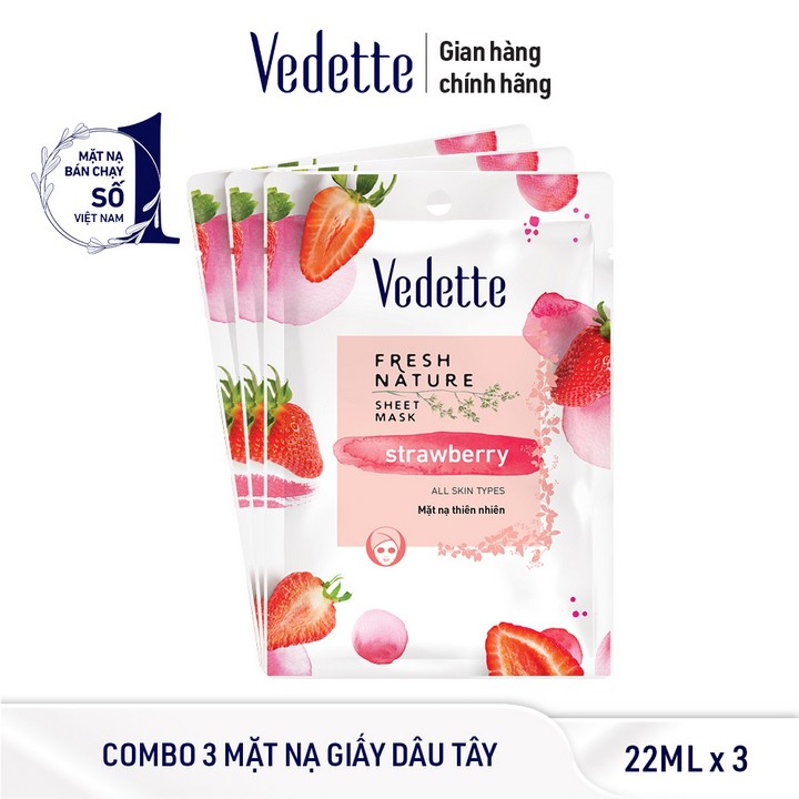 Combo 3 Mặt nạ Thiên nhiên Dâu tây Vedette 22ml x 3