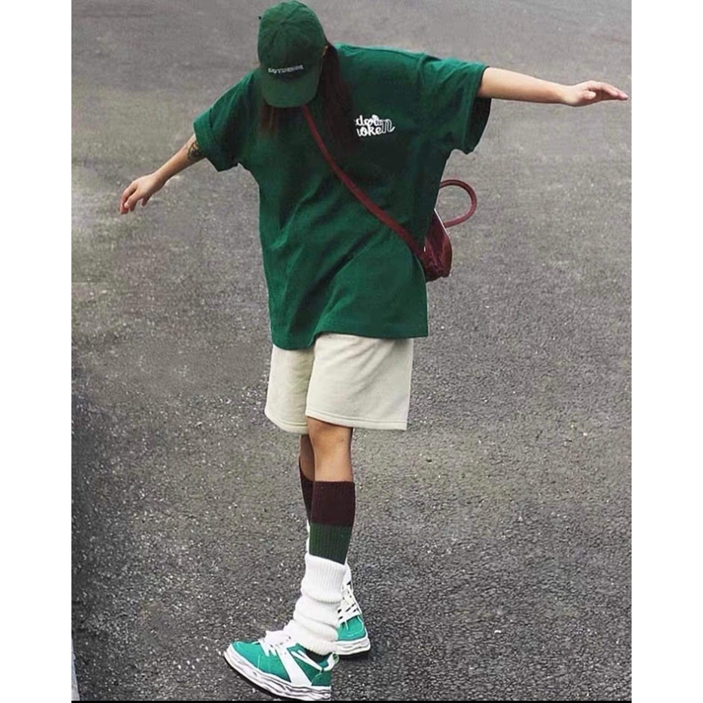 Set Đồ Bộ Nữ Áo Xanh Quần Đùi Kaki In Chữ  UnderBroken