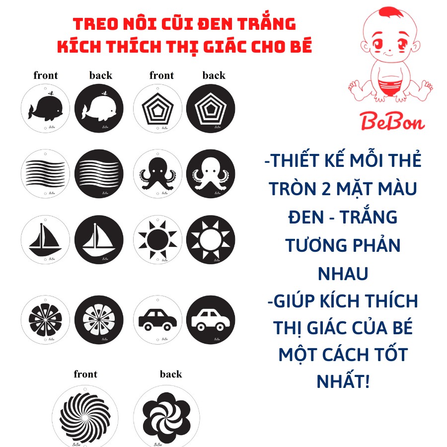 Treo Nôi Kích Thích Thị Giác Cho Bé BeBon -  Mẫu Bìa Cứng Đen Trắng