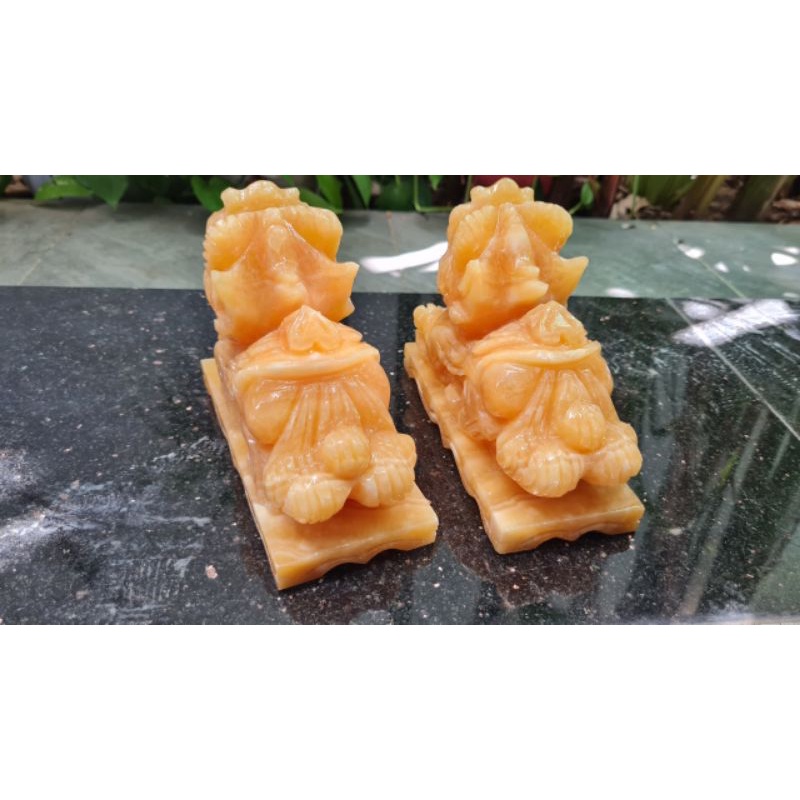 Cặp Tỳ Hưu đá ngọc hoàng long 16cm,đá nguyên khối có đế