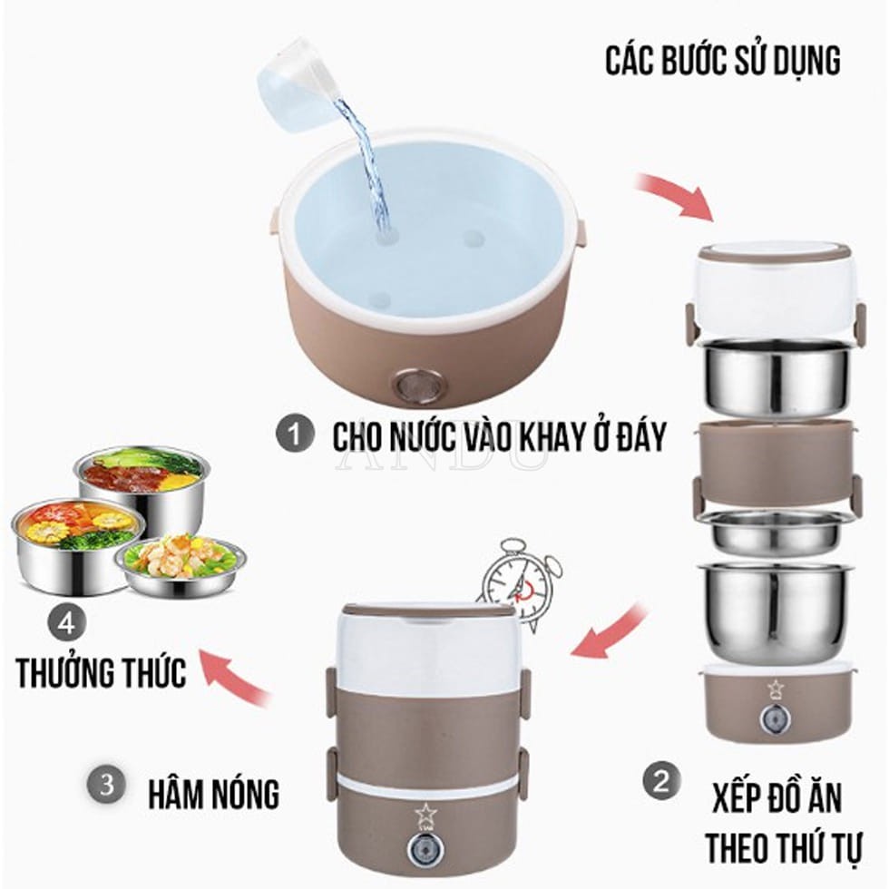 Hộp Cơm Cắm Điện Ruột Inox 304 3 Tầng, Hộp Cơm Văn Phòng Hâm Nóng Tiện Dụng