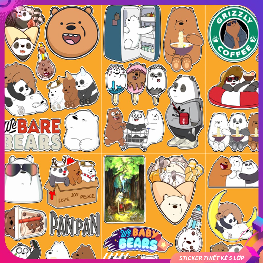 [Xưởng Sản Xuất ] Sticker Gấu We Bare Bear | Sticker Dán Nón Bảo Hiểm Chống Nước