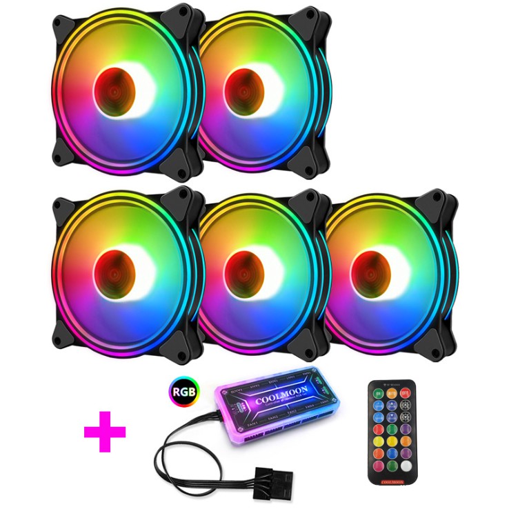 Bộ 5 Quạt Tản Nhiệt, Fan Case Coolmoon M1 Led RGB 16 Triệu Màu, 366 Hiệu Ứng - Kèm Hub + Remote