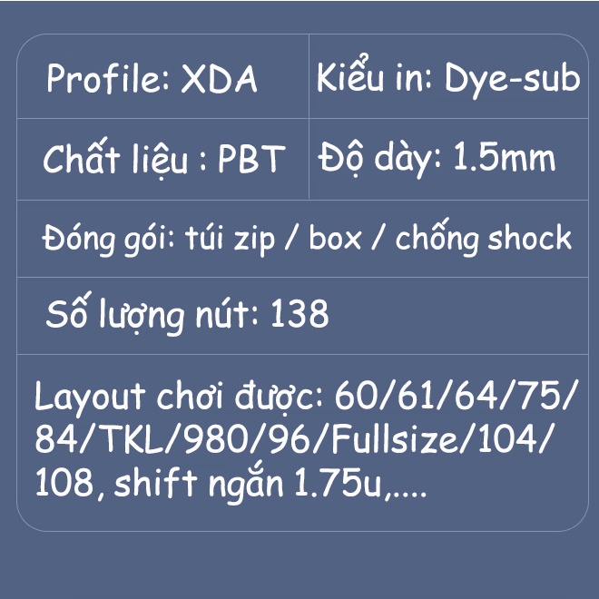 Keycap XDA Gameboy, nhựa PBT in nhiệt dyesub, 138 nút bàn phím cơ siêu rẻ