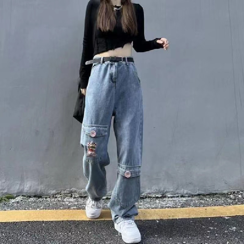 Quần Jeans Nữ Lưng Cao Thêu Hoa Thời Trang Hàn Quốc