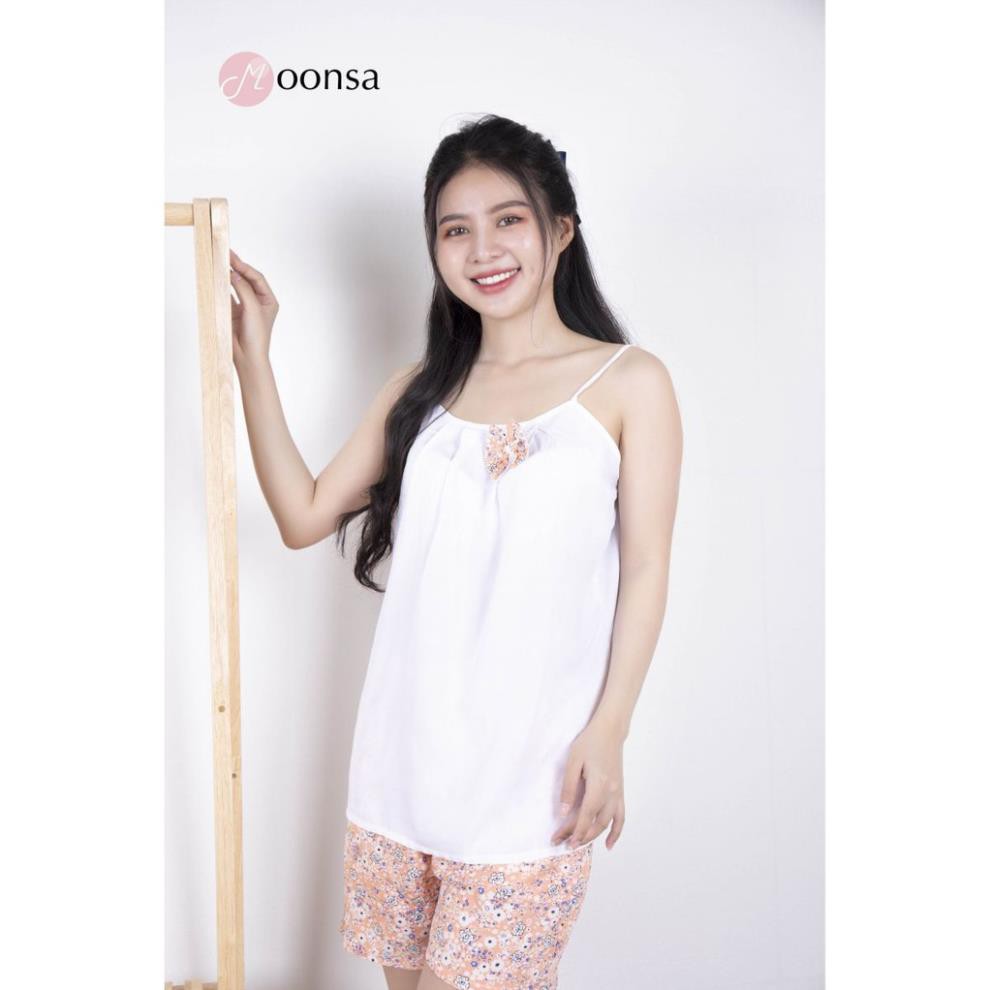 [Mã WARN30 hoàn 15% xu đơn 150k] Bộ đồ ngủ nữ quần áo ngắn Mộc Lan Cam [Moonsa] quần ngắn dáng rộng phong cách Sexy | BigBuy360 - bigbuy360.vn