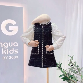 (SALE nơ 130, ko nơ 110) Váy dạ phối sơ mi hàng QC cho bé