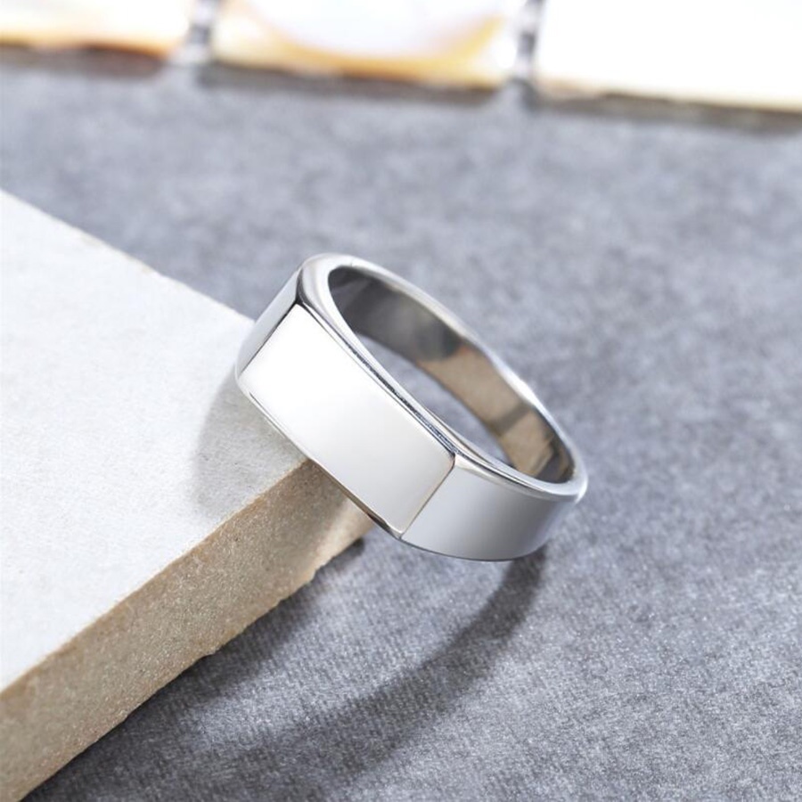 Nhẫn thép titan màu vàng/bạc/đen hình chữ nhật phong cách cổ điển cho nam