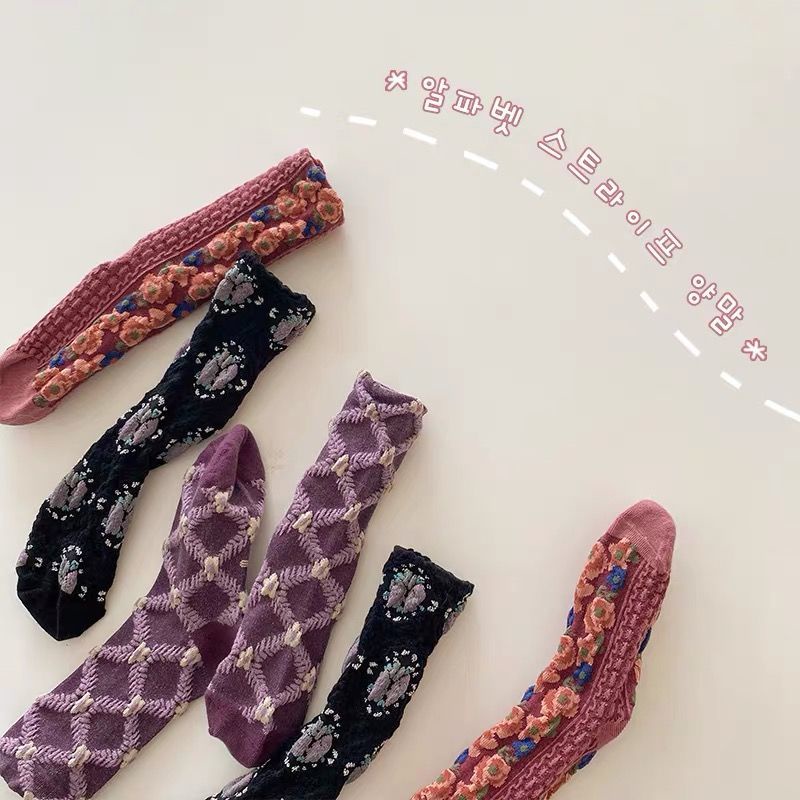 Vớ Cotton Trơn Màu Họa Tiết Hoa Phong Cách Hàn Quốc Thời Trang Thu Đông Dành Cho Bé Gái