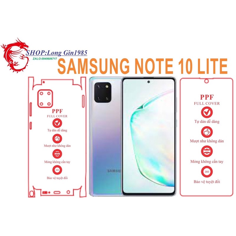 Samsung Note 10 lite miếng dán trong Ppf mặt sau và mặt trước chống va đập chống trầy xước