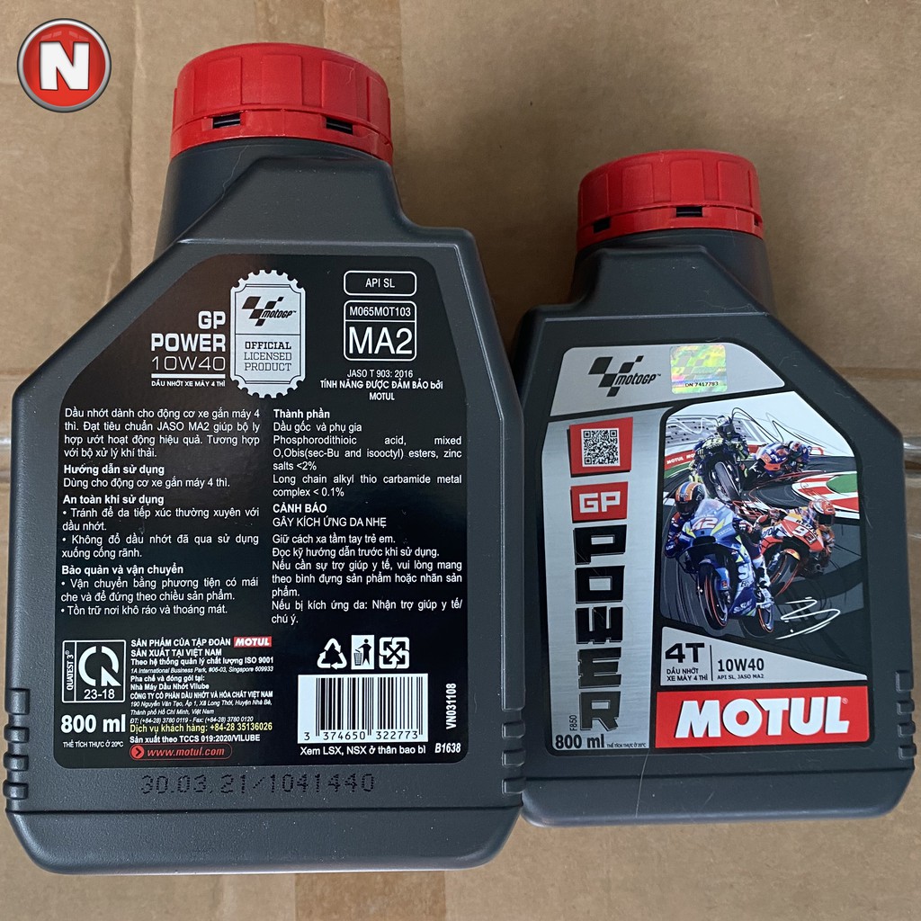 Nhớt Motul GP Power 4T 10w40 - 800mL - tổng hợp 100% - cho xe số và xe tay côn