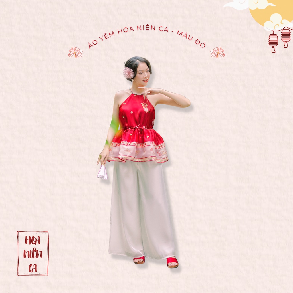 Sumire Store Áo yếm xòe organza Hoa Niên Ca - Đỏ