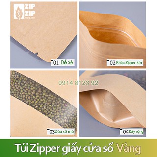 Túi zipper giấy karft cửa sổ Vàng