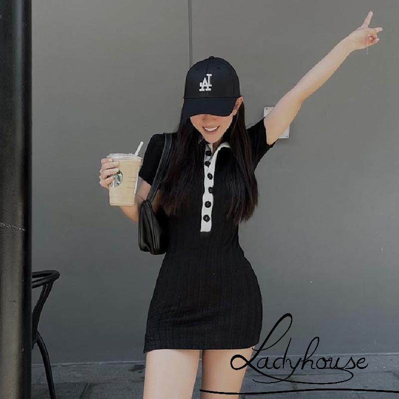 Đầm Dệt Kim Ngắn Tay Dáng Ôm Màu Sắc Tương Phản Xẻ Tà Thời Trang Cho Nữ