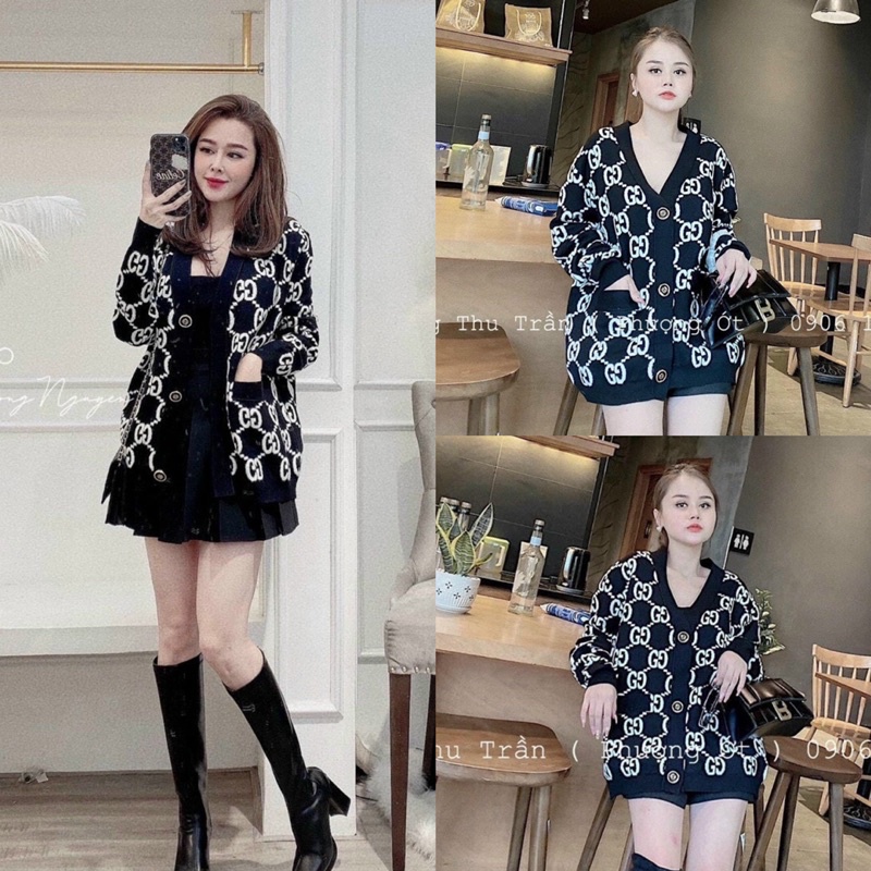 Áo len cadigan hoạ tiết GC cho nữ hàng QCCC